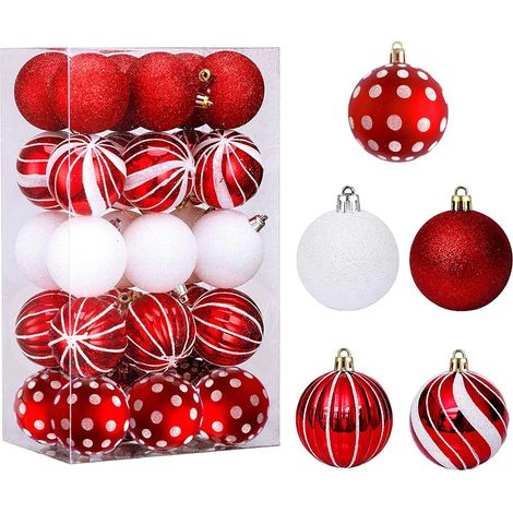 30 boules de Noël, ornements, 6,1 cm, petites boules en plastique incassables, décorations à suspendre pour sapin de Noël, couronnes de fêtes, décorations de sapin (1/5)