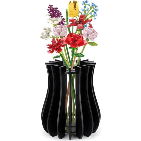 Lego-Kirschblütenvase – Geschenk für Blumenliebhaber, Schwarz