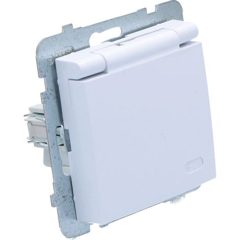 Enchufe a prueba de salpicaduras con toma de tierra IP-44, tapa blanca, blanco, AS (1/3)