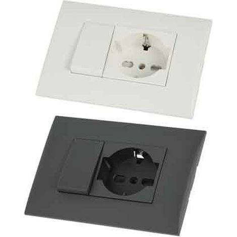 KIT PRESA BIVALENTE-DEVIATORE CON SUPPORTO E PLACCA ELECTRALINE Colore nero