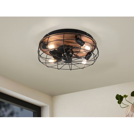 Deckenleuchte mit Ventilator TRONDHEIM, Fernbedienung Schwarz/Holzoptik, Ø 48cm (1/5)