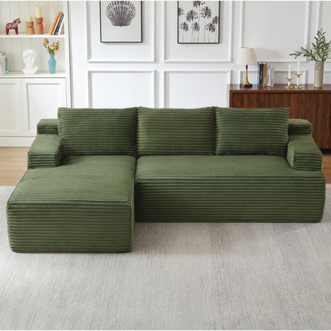 Sofá esquinero modular 238x152x66 cm de pana verde sin montaje para salón - CHICFURN (1/5)