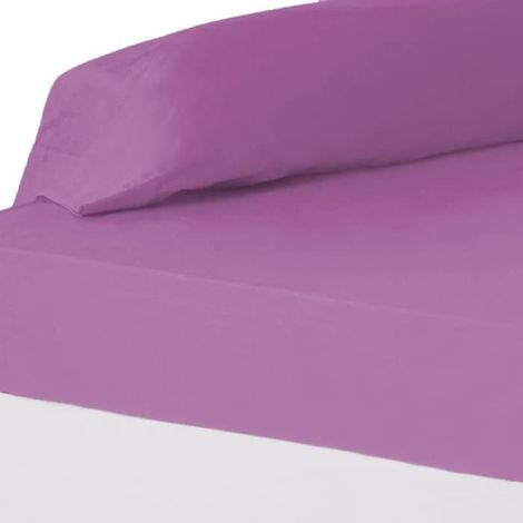 Drap-housse - JUANIO - 200x180x30 cm - 52% polyester/48% coton - Violet clair - Anti-acariens