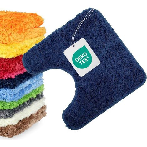 Tapis de toilette 1 pièce Microfibre Antidérapant et absorbant Pour toilettes avec chauffage au sol 45 x 45 cm Bleu (1/5)