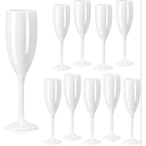 Champagne Cups with White Stem Unbreakable Flute Acrylic Glasses for Weddings Birthday Parties Camping Swimming Pool (1/5)