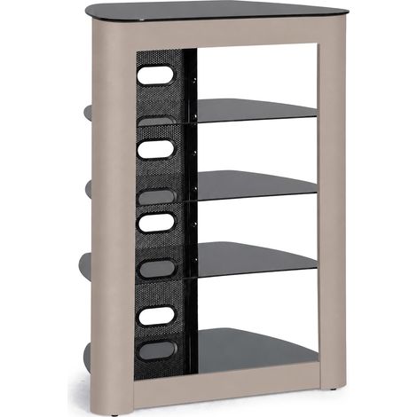 Centurion Supports ZINNIA 5-Tier Black Glass Shelves with Greige Fascia Entertainment Media AV Rack (1/5)