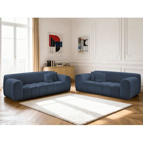 BOBOCHIC - Ensemble canapé droit fixe 3 + 2 places MELISSE tissu chiné   Bleu