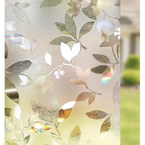 Film Decoratif Pour Vitre - Film De Confidentialite Par Adhesion Statique - Motif Feuille - Sans Colle - Reutilisable - 45 x 200 cm