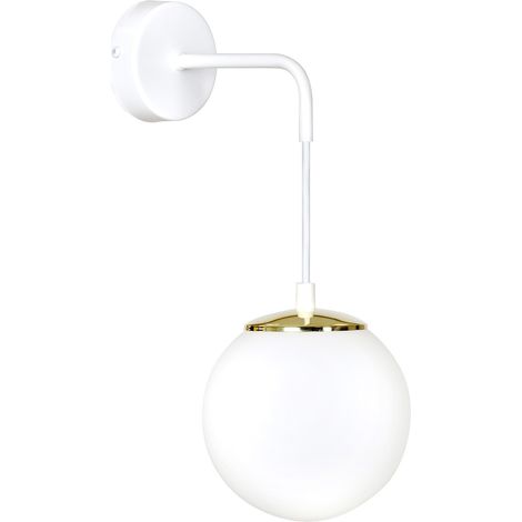 Applique Moderna 1 Luce Ognis In Acciaio Bianco E Oro E Vetro A Sfera Opale (1/4)