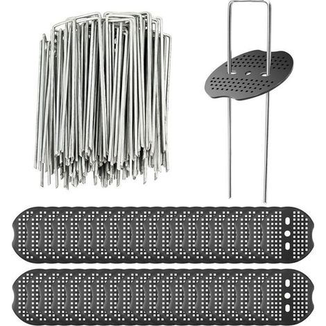 Piquets jardin avec rondelles, agrafes U 150x3 mm pour fixer toile mauvaises herbes, 40 pièces