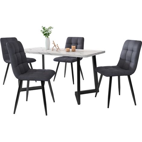 Ensemble table et chaises 120x70, élégant design moderne, chaises rembourrées confortables, plateau laqué brillant (1/5)