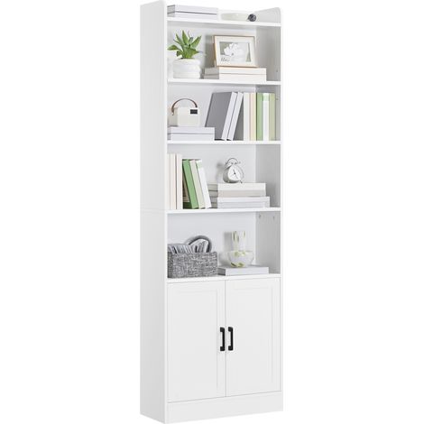 Yaheetech Libreria Verticale a 7 Ripiani, Libreria Scaffale con Armadietto a 2 Ante e 2 Ripiani Regolabili, per Camera da Letto, Studio, Soggiorno, Ufficio, 60 x 24 x 183 cm, Bianco