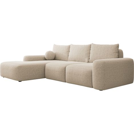 Selsey Carnos - Ecksofa mit Schlaffunktion, Ballkissen, Chenillebezug, Beige, linksseitig (1/5)