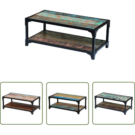 The Living Store Table basse Bois de récupération massif - Table Basse Vintage - Table Basse Design - Table Basse Industrielle - Table Basse Rustique - Mobilier Recyclé (1/5)
