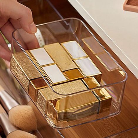 Organisateur de maquillage tiroir transparent et luxueux, plateau de rangement cosmétique pour bijoux et pinceaux (1/5)