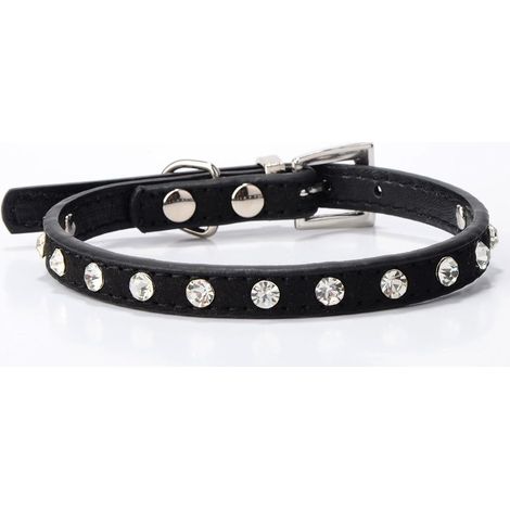 Collier chien strass en daim avec une rangée de cristaux brillants pour petit chien et chat accessoire de mode élégant (1/5)