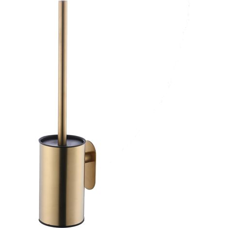 Brosse WC et support en acier inoxydable, fixation murale, autocollant, long manche, sans perçage, nettoyant robuste pour salle de bain, or brossé (1/5)