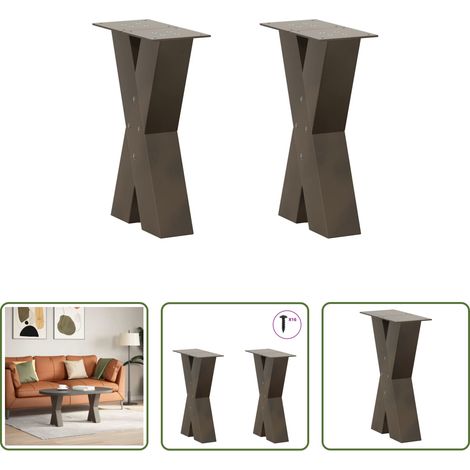 Naturstahl -  Couchtischbeine X-Form 2 Stk. Naturstahl 38x(42-43) cm Stahl