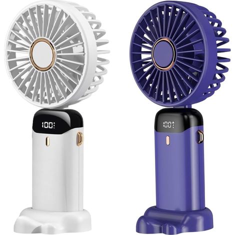 Ventilateur Portable, Mini Ventilateur de Bureau Portable à Main 5 Vitesses Rechargeable USB Mini Ventilateurs avec Écran LED Ventilateurs de Poche pour Bureau, Voyage, Plage, Camping (Bleu,Blanc) (1/5)