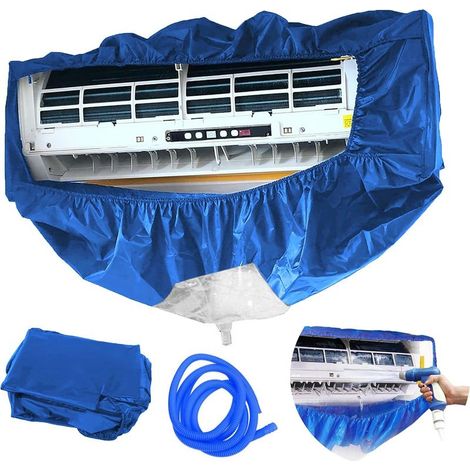 Kit de nettoyage pour climatisation split mural - Protection contre la poussière, sac de nettoyage imperméable, de avec tuyau d'eau de trois mètres - Parfait pour maison, bureau et hôtels (Bleu)