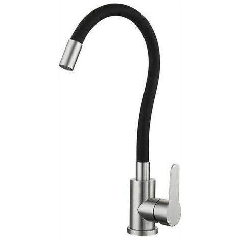 BUNTHAUS Robinet d'évier flexible en laiton chromé et noir, bec haut, eau chaude et froide, avec poignée unique (1/4)