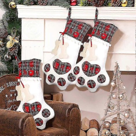 Chaussette de Noël pour chien à suspendre, ornée d'une grande patte, pour décorations de Noël (1/5)
