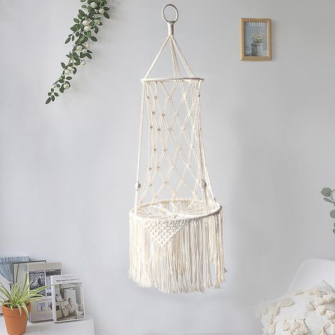 Lit suspendu pour chat / Hamac pour chat - Nid aérien en corde de coton tressée avec pompons (30 cm, tapis non inclus) - Accessoires pour animaux (1/5)