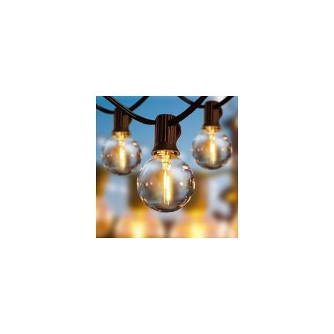 Guirnalda de luces exteriores Svater, 30 m, G40, con 50 bombillas LED de plástico, resistente al agua IP45, luz blanca cálida para jardín, patio, fiestas, bodas y Navidad [Cla