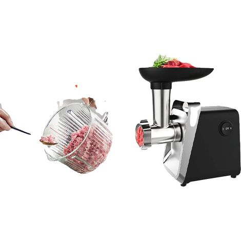 Picadora de carne eléctrica, potencia de 750 W, dimensiones 38,7 x 23,7 x 19,2 cm, peso 2,15 kg, placas de corte de acero inoxidable, 3 texturas de picado. (1/5)