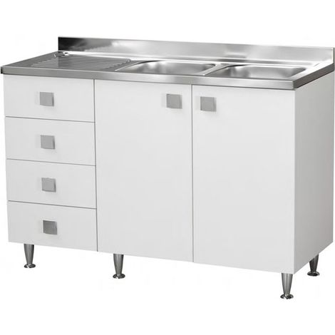 Sottolavello con lavello 2 ante c/cassettiera SX Bianco Frassinato Cm 120x50xh.91 - consegnato già montato