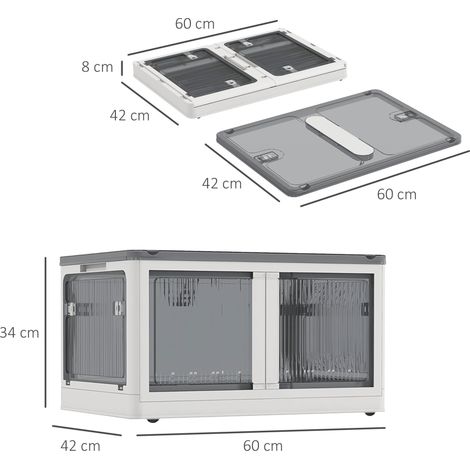 Coffre de rangement blanc 69 L, empilable, pliable, sur roulettes, accès 5 faces, boîte de stockage mobile avec couvercle (1/5)