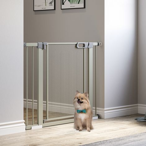 Verstellbares Hundegitter 75–103 cm, selbstschließendes Sicherheitsgitter aus Stahl und ABS, Höhe 76 cm, Grau
