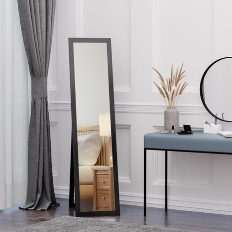 Miroir rectangulaire noir 37x37x154 cm, miroir au sol et mural pleine hauteur pour dressing, chambre ou salon.