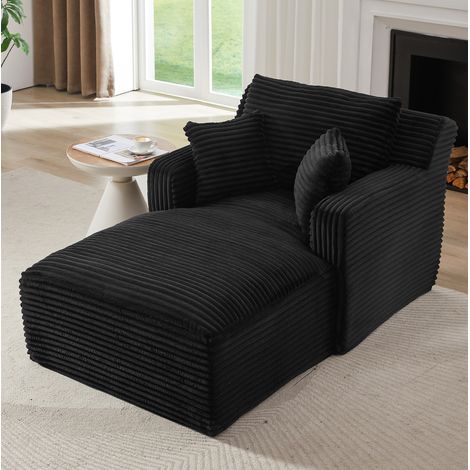 Chaise longue sofá negro en pana acanalada con espuma de alta densidad y muelles ensacados, sin montaje (1/5)