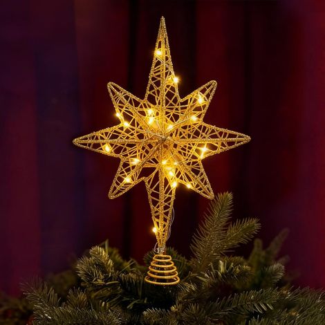Etoile Sapin de Noel Lumineuse, Cimier de Sapin de Noël, Décoration Sapins Noël en Étoile avec des Lumières 20 LED pour L'intérieur, Le Bureau, Les Fêtes Noel et du Nouvel an (1/4)