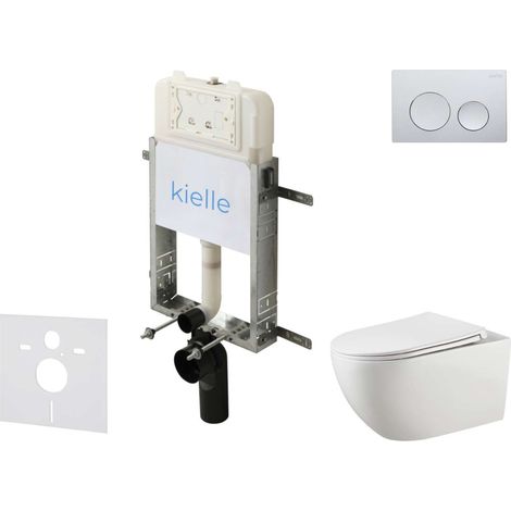 kielle Genesis New - Conjunto de sistema de instalación empotrada, inodoro Gaia, Rimless, asiento softclose y pulsador Gemini New I, cromo brillante 30528SZ11
