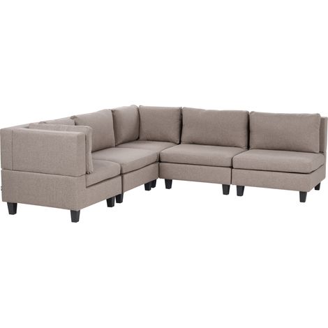 Sofá modular esquinero moderno 5 plazas tapizado tela patas negras respaldo acolchado derecho marrón Unstad