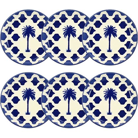 Lot de 6 assiettes creuses 20,5cm en grès, PALM BEACH (1/3)