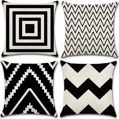 4 Pcs Housses de coussin carré en coton lin 45x45cm géométrique décoration de maison canapé lit (1/4)