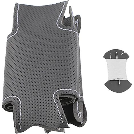 (Fil blanc) Housse de volant personnalisée d'origine pour Chevrolet Captiva, Silverado et GMC Sierra, en cuir noir tressé. Convient pour le volant. (1/5)