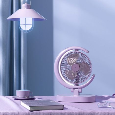 Ventilateur de Table USB Rechargeable Silencieux avec Lumière LED, Portable et Multifonction pour Bureau Maison Voyage, Violet, ABS, 650g, Batterie Intégrée (1/4)