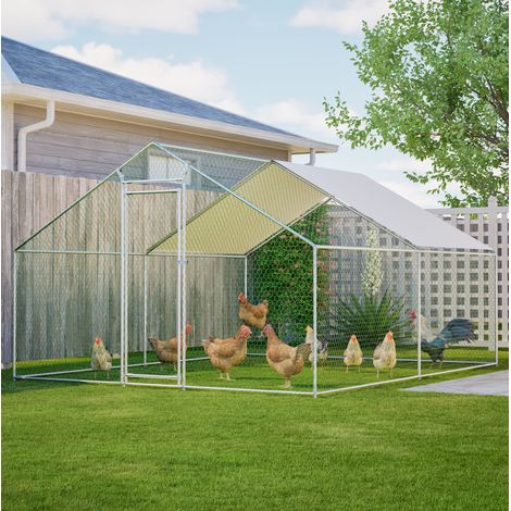 REDOM - Poulailler 3x4 m grand espace , abri imperméable anti UV, porte verrouillable, poules en métal blanc (1/5)