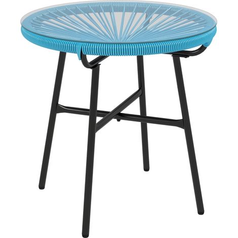 Table basse ronde de jardin en résine aspect rotin métal et plateau verre trempé Ø 50 x 50H cm (1/5)