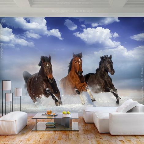 Papier peint chevaux dans la neige - 150 x 105 cm (1/4)