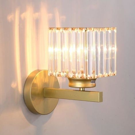 Applique murale LED cristal d'intérieur, abat-jour carré en métal E27, style moderne pour chambre à coucher, applique... (1/5)