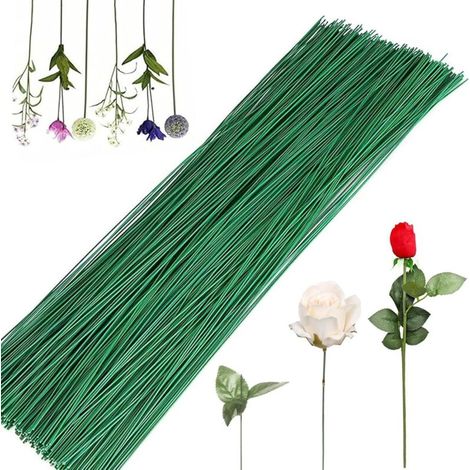 Filo per fiori verde, filo per fiori, fili per fiori floreali, 100 pezzi di filo per fiori, stelo di fiore artificiale verde scuro, confezione di steli per fiori, filo per stelo per fioristi, 25 cm (1/4)
