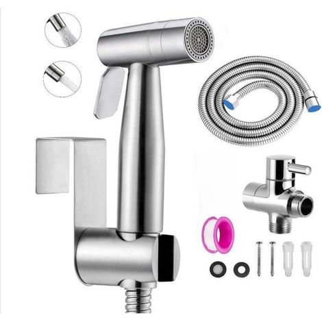 Kit Douchette wc,Pulvérisateur de toilette pour bidet,jet à deux fonctions, facile à installer, Pulvérisateur pour L'hygiène Personnelle Argent (1/4)