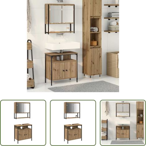 vidaXL Meuble mural - Ensemble de mobilier de salle de bain avec étagère 2 pcs Marron (1/5)
