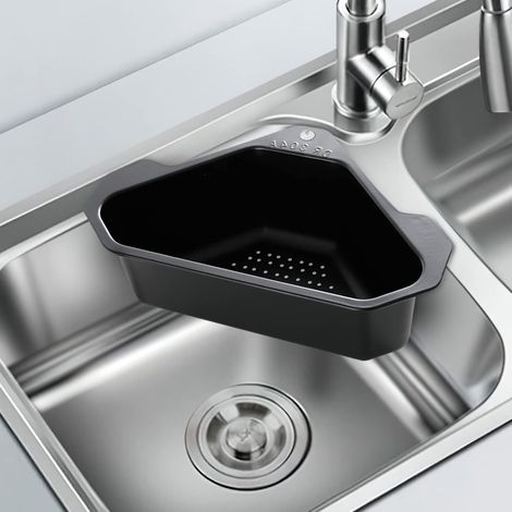 Passoire Evier - Support de Rangement Triangulaire en Acier Inoxydable - Egouttoir avec Ventouse pour Cuisine et Salle de Bain - 1 Pièce (1/5)