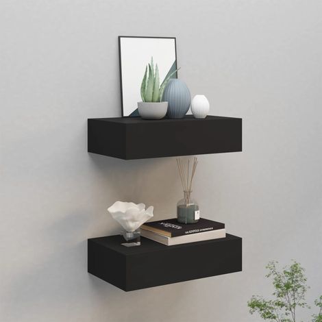 Vidaxl – Étagères murales à tiroirs 2 pcs noir 40x23,5x10 cm – MDF et métal – Capacité de charge 10 kg – Montage inclus